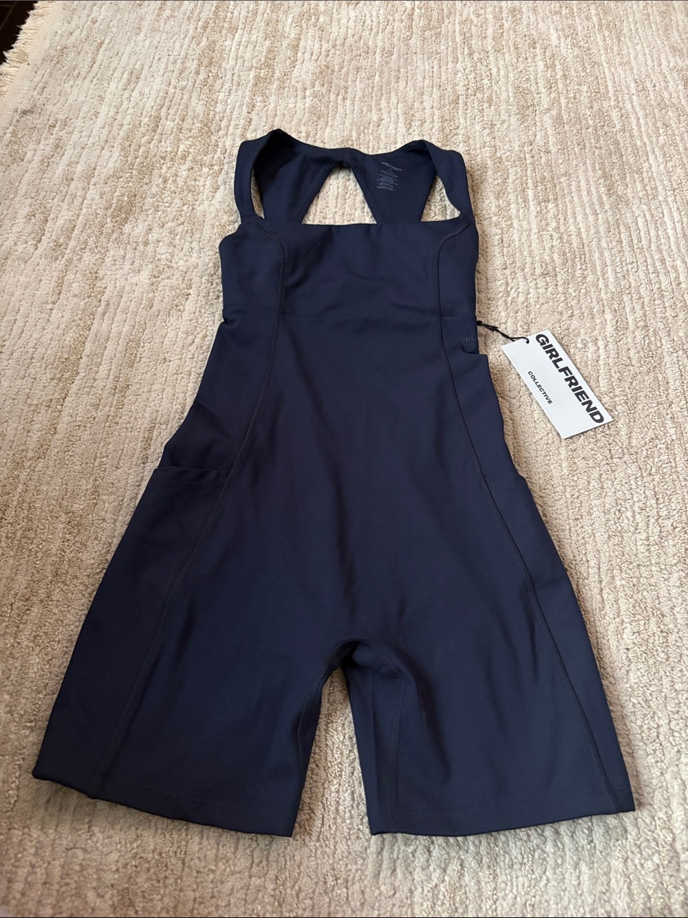 girlfriend collective Tina Open Back Navy One-Piece Active Romper size XS